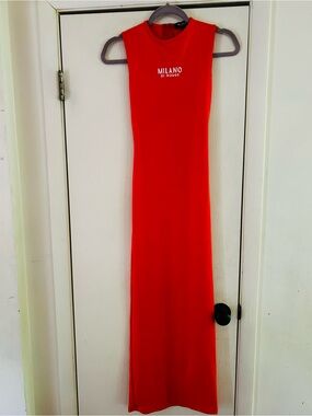 Milano Di Rouge Y2K 90s Bodycon Festival Date Night Red Sleeveles Maxi Dress XS
